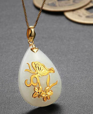 White Jade Flower Pendant · with Chain